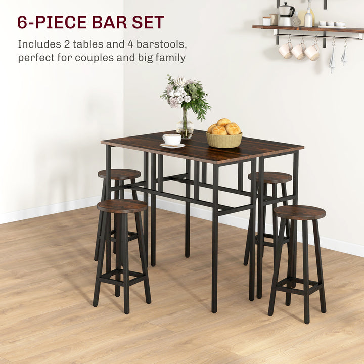 HOMCOM Bar Table Set of 6, Bar Table and Stools for 4, 2 Breakfast Tables and 4 Stools for Living Room, Dining Room, Grey