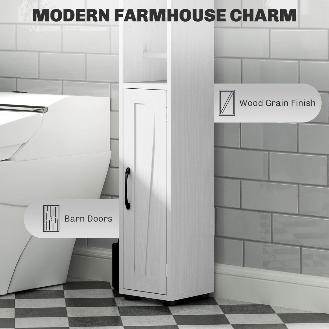 HOMCOM Narrow Bathroom Cabinet, Tall Bathroom Storage Cabinet with Barn Doors, Drawer and Adjustable Shelves, Brown Wood Grain