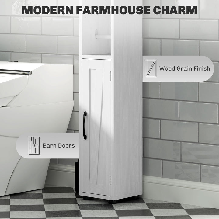 HOMCOM Narrow Bathroom Cabinet, Tall Bathroom Storage Cabinet with Barn Doors, Drawer and Adjustable Shelves, Brown Wood Grain