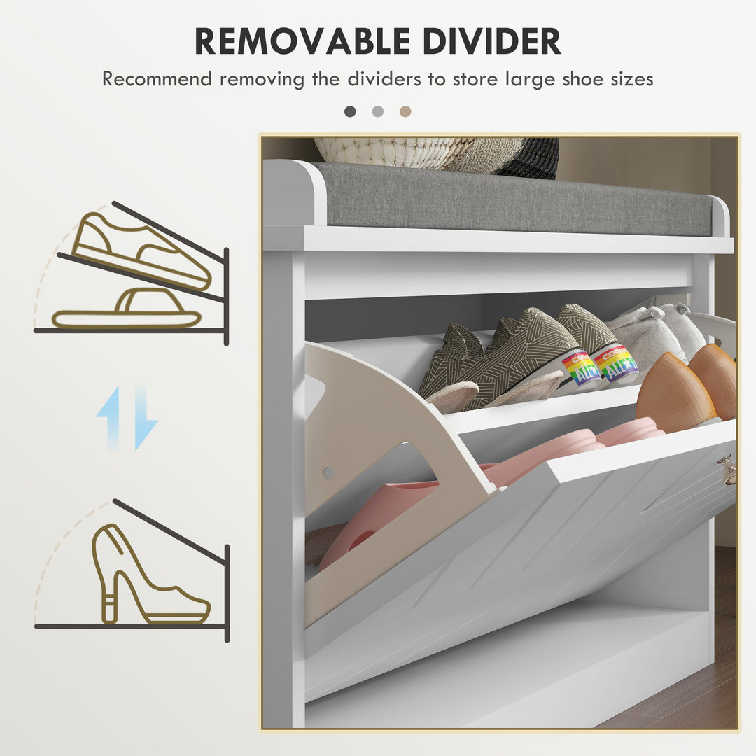 HOMCOM Shoe Storage with Seat, Upholstered Hallway Bench, Shoe Bench with Flip Drawer, Adjustable Shelf for 6 Pairs of Shoes