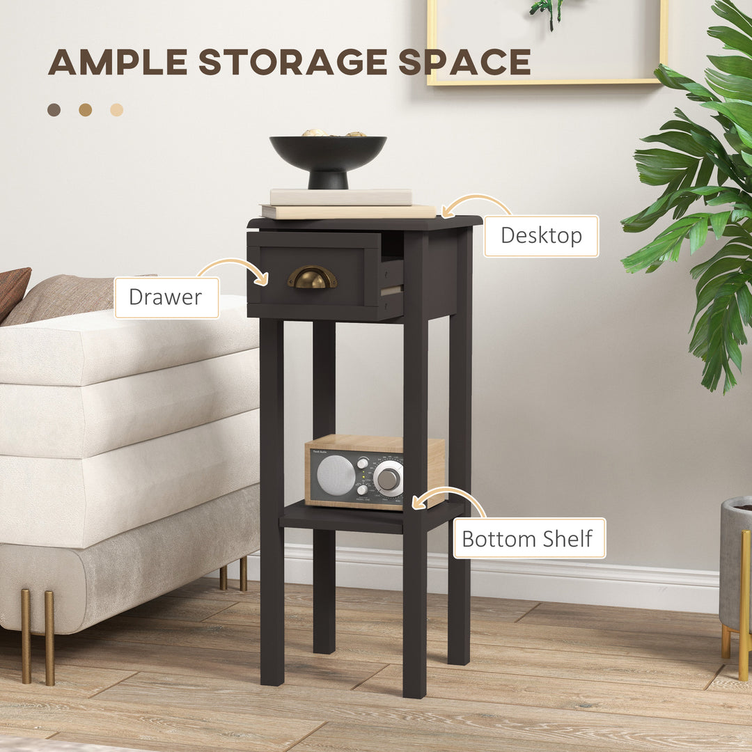 HOMCOM 2-Tier Side Table with Drawer and Shelf, End Table for Living Room and Hallway, Coffee