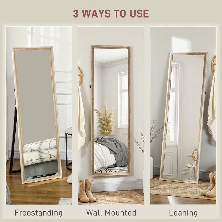HOMCOM Floor Standing Mirror, Full Length Mirror, Free Standing, Leaning or Wall Mirror with Frame for Bedroom, Dark Wood Grain