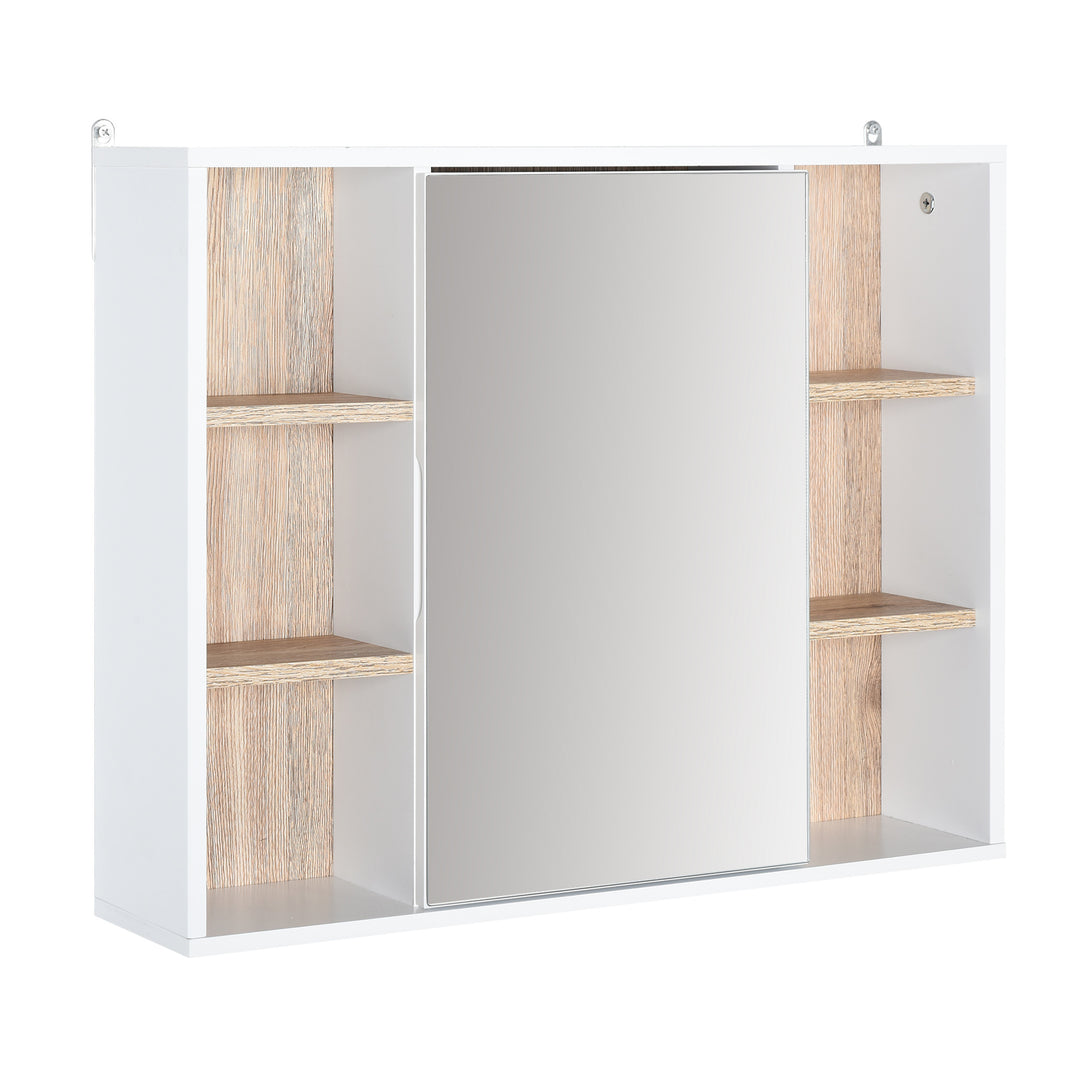 HOMCOM Wall-Mounted Bathroom Medicine Cabinet with Mirror, Over Toilet Bathroom Vanity Cabinet White & Oak
