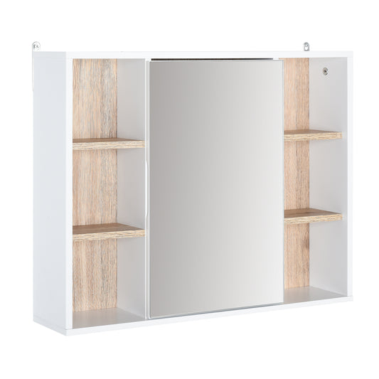 HOMCOM Wall-Mounted Bathroom Medicine Cabinet with Mirror, Over Toilet Bathroom Vanity Cabinet White & Oak