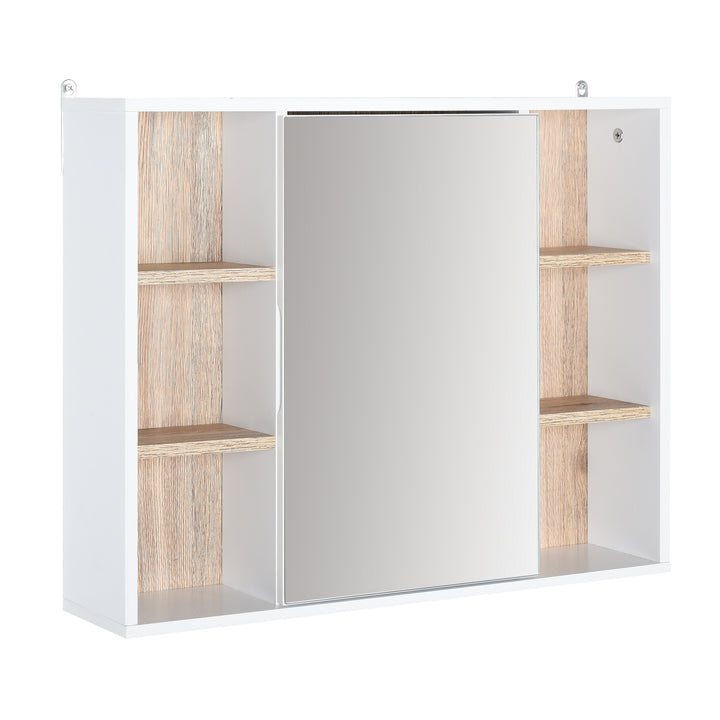 HOMCOM Wall-Mounted Bathroom Medicine Cabinet with Mirror, Over Toilet Bathroom Vanity Cabinet White & Oak