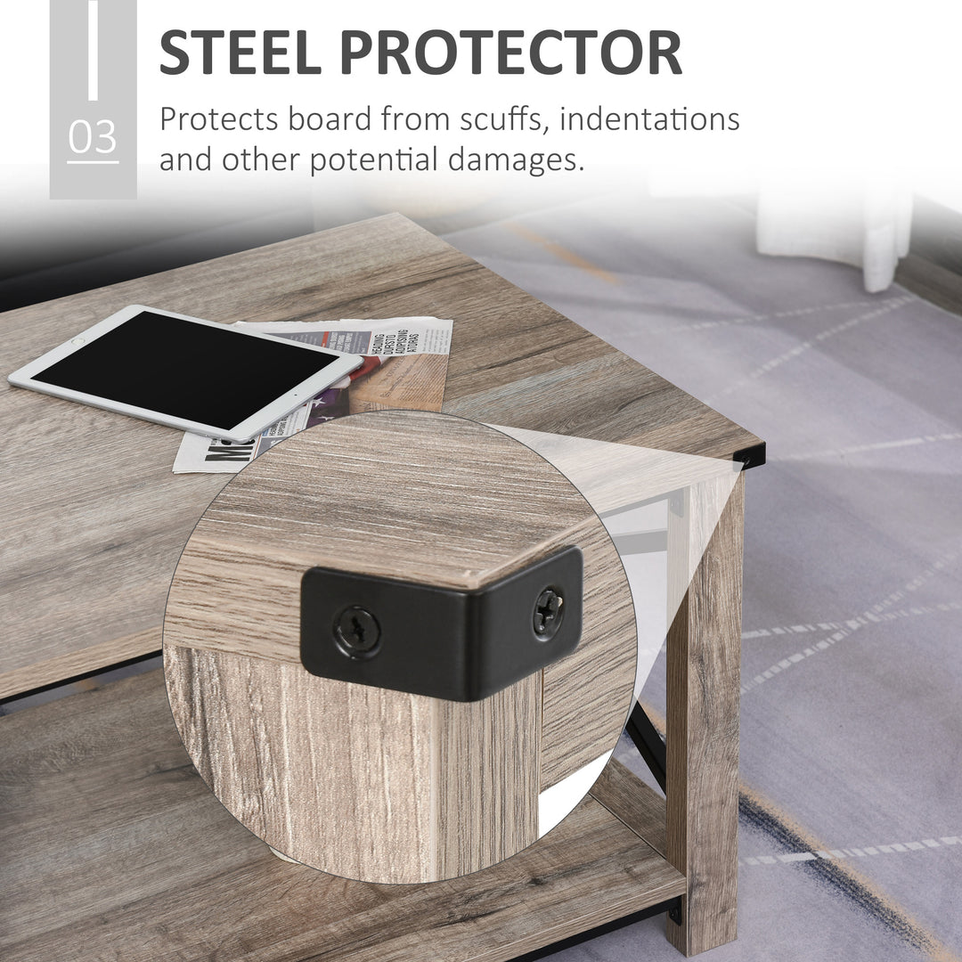 HOMCOM Industrial Coffee Table, Cocktail Table with Bottom Storage Shelf, Metal X-Bar for Living Room Bedroom