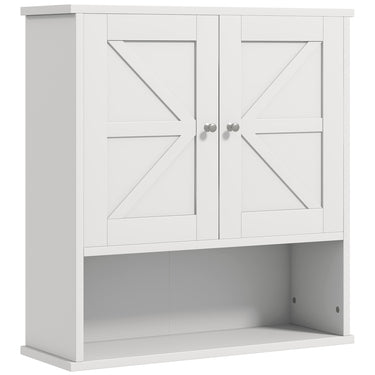 kleankin Farmhouse Bathroom Medicine Cabinet, Wall Cabinet with Barn Doors, and Adjustable Shelf for Laundry Room, White