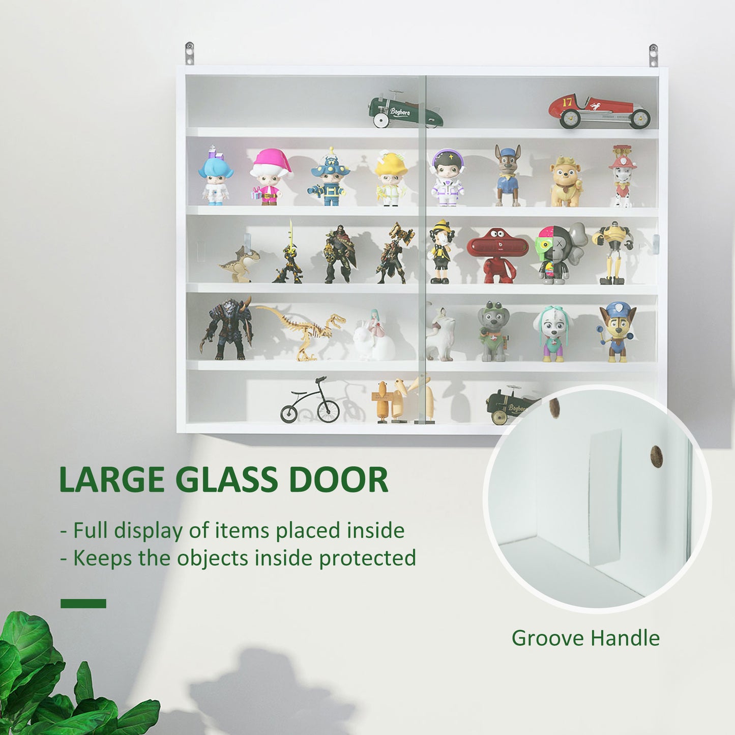 HOMCOM 5-Tier Display Cabinet, Shot Glass Display Case, Glass Curio Cabinet with 2 Glass Doors and 4 Adjustable Shelves, White