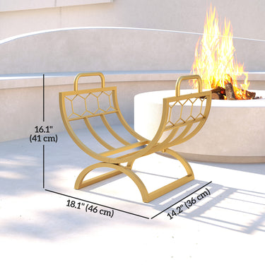 Outsunny Firewood Rack Outdoor, Heavy Duty Log Holder with Handles for Indoor Outdoor Fireplace Storage 18" x 14" x 16", Gold