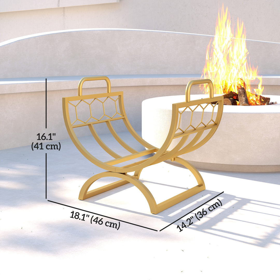 Outsunny Firewood Rack Outdoor, Heavy Duty Log Holder with Handles for Indoor Outdoor Fireplace Storage 18" x 14" x 16", Gold