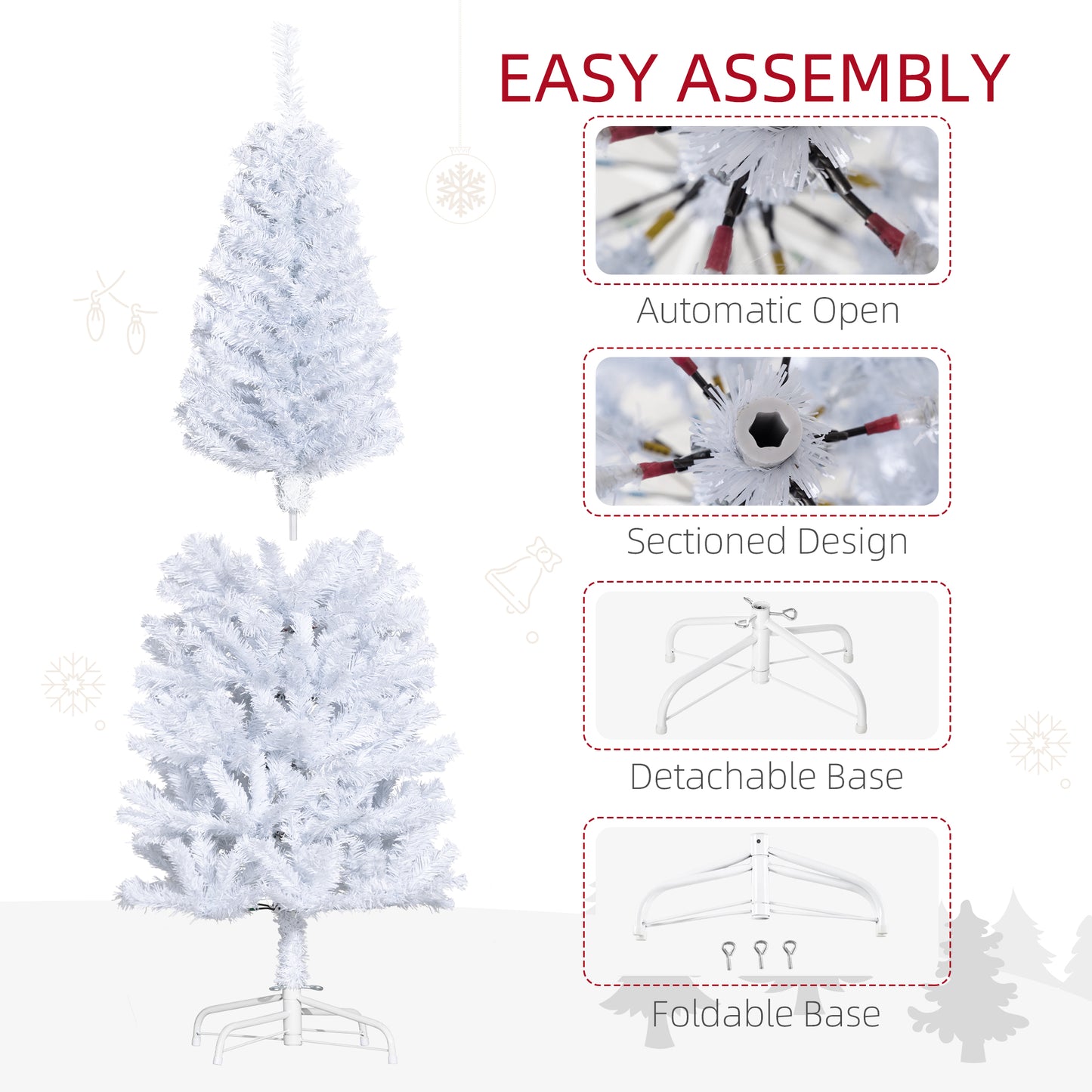 HOMCOM 4FT Artificial Christmas Tree Holiday Xmas Holiday Pencil Tree Decoration with Automatic Open for Home Party, Pink