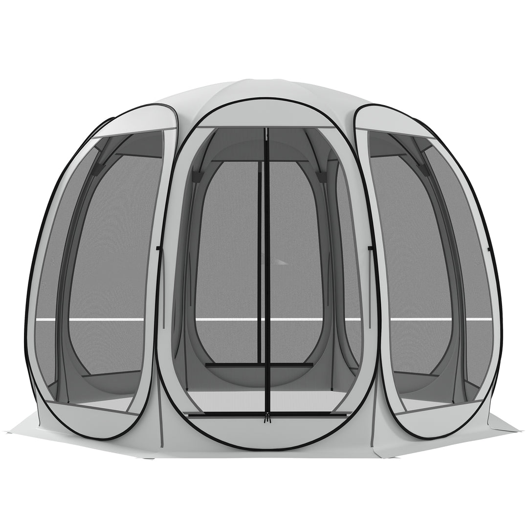 Outsunny 11' x 11.5' Screen Tent, Pop Up Camping Gazebo with Portable Carry Bag and 2 Doors, Cream White