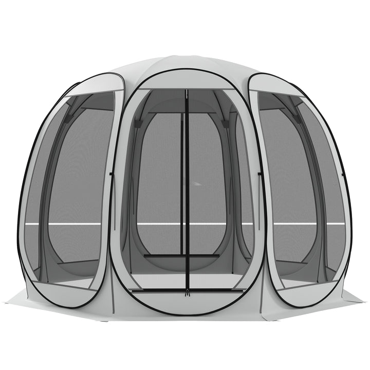 Outsunny 11' x 11.5' Screen Tent, Pop Up Camping Gazebo with Portable Carry Bag and 2 Doors, Cream White