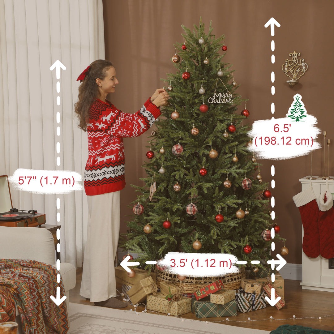 HOMCOM 6.5ft Christmas Tree with Synchronized LEDs, DIY Function, Frasier Grande Fir with Hinge Design, Remote, Daily Timer