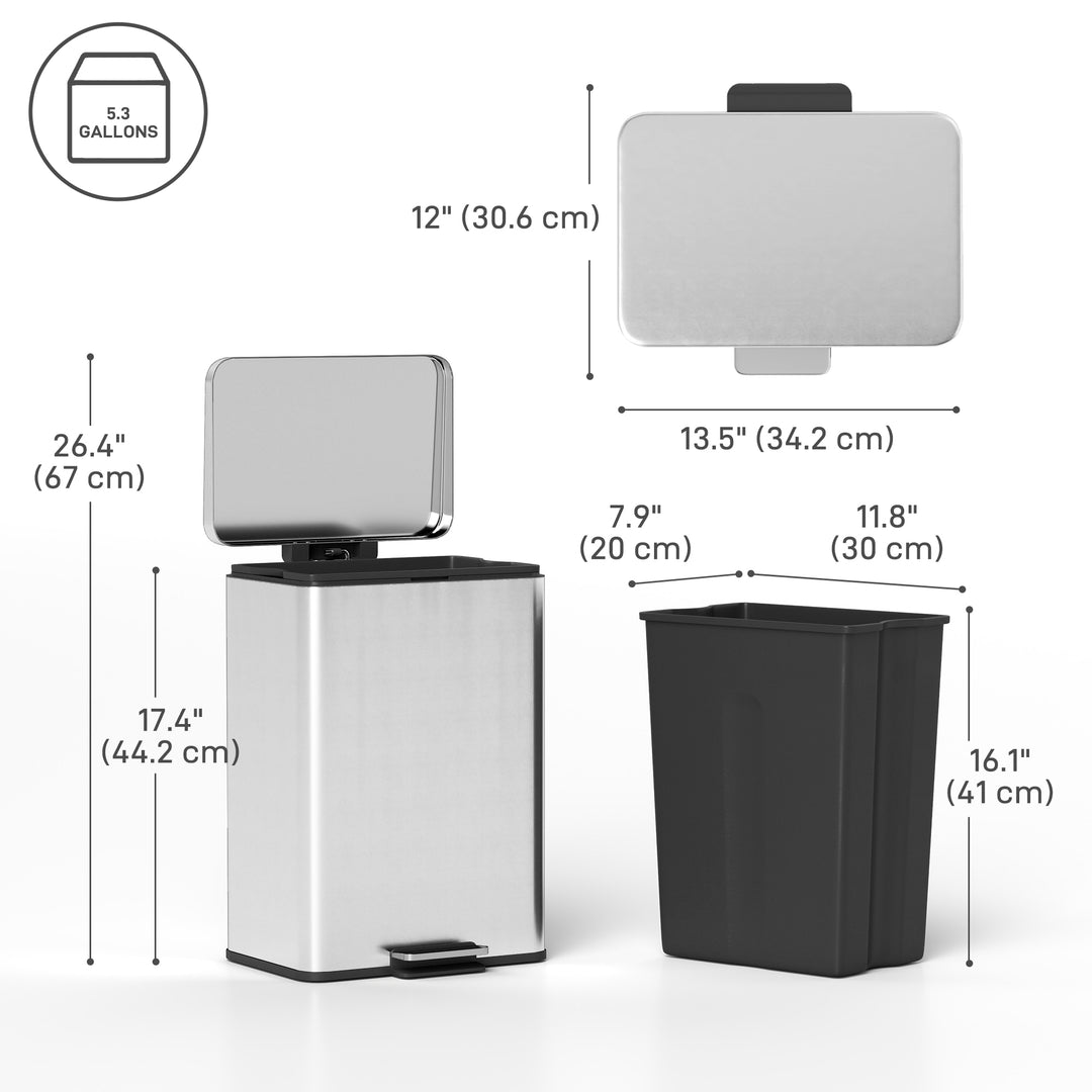 HOMCOM 5.3 Gallon/20 L Garbage Bin with Soft Close Lid, Trash Can with Removable Inner Bucket for Kitchen, Office, Cream White