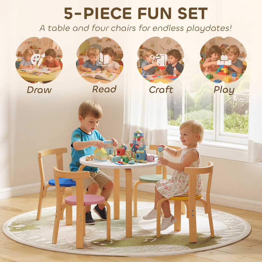 Qaba Wooden Kids Table and Chairs Set, Toddler Table and Chairs Set for 3-8 Years, Green