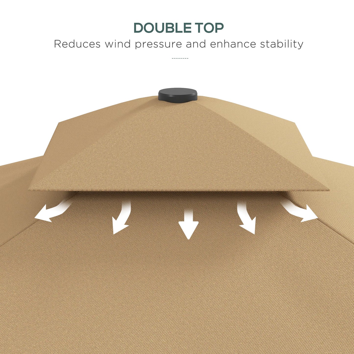 Outsunny 8' x 8' Square Double Top Offset Patio Umbrella Garden Parasol with Solar LED Lights, Ruffles and Weights, Khaki