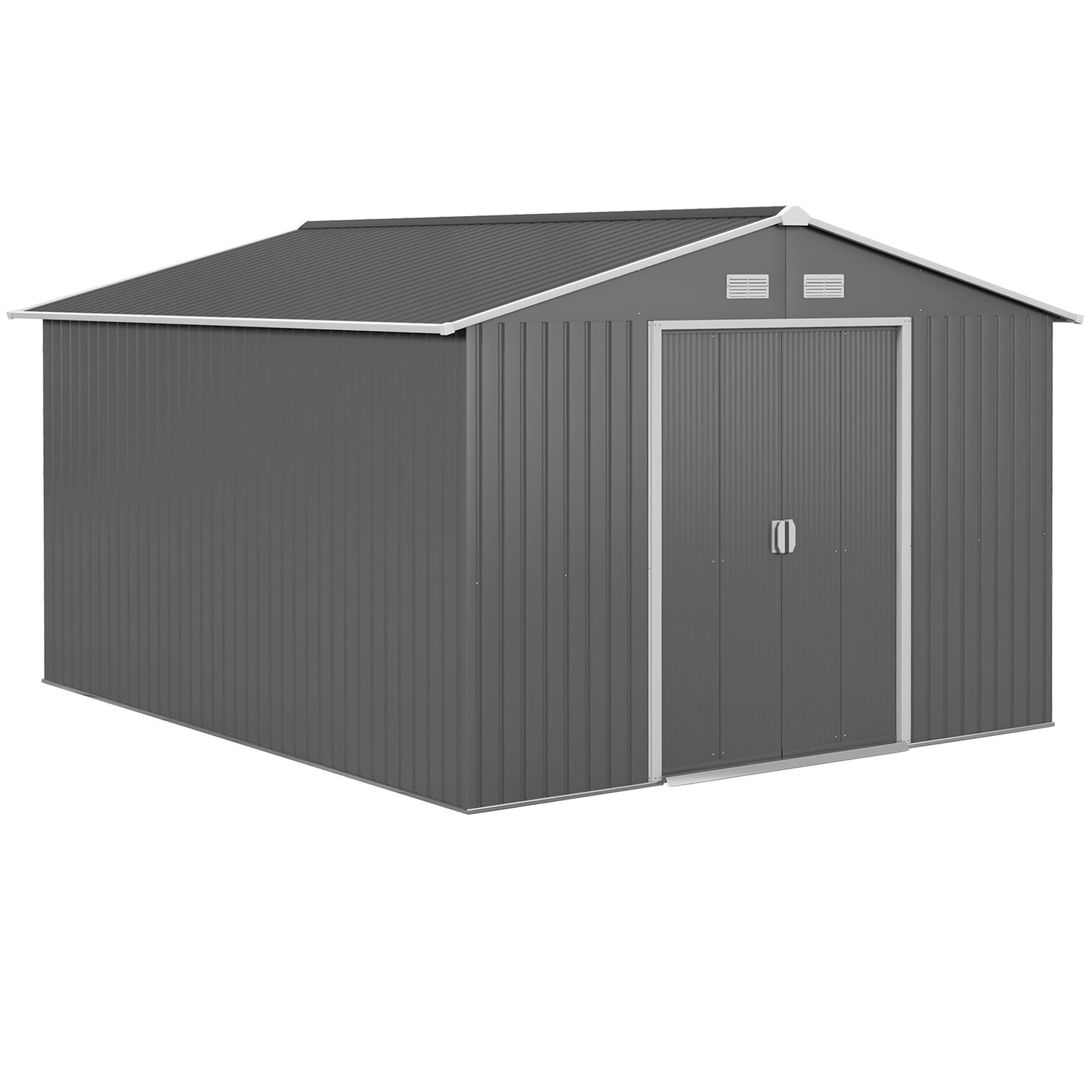 Outsunny 9.1'x6.4'x6.3' Garden Storage Shed w/ Foundation Kit Metal Tool Storage House w/ Double Doors Light Green