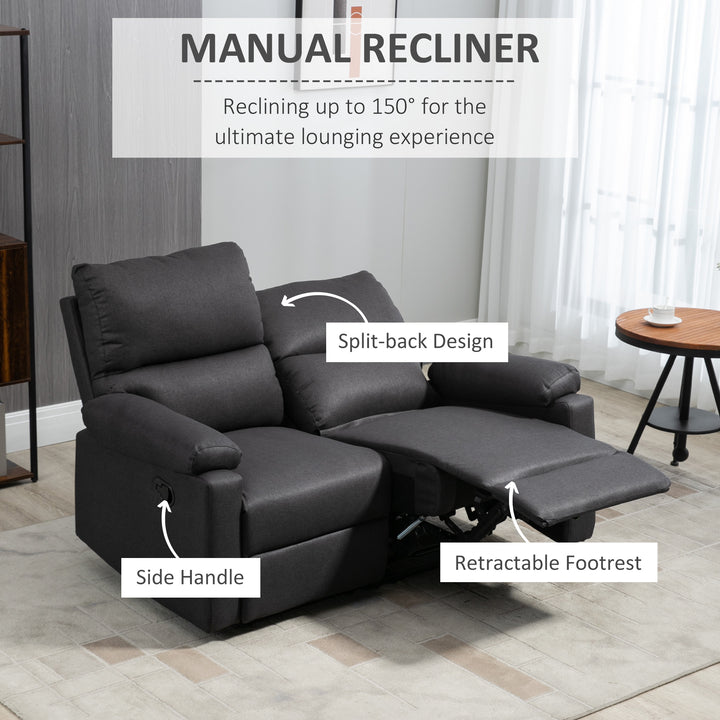 HOMCOM 2 Seater Reclining Chair, Loveseat Recliner Sofa with Footrest and Split Backrest, Dark Grey
