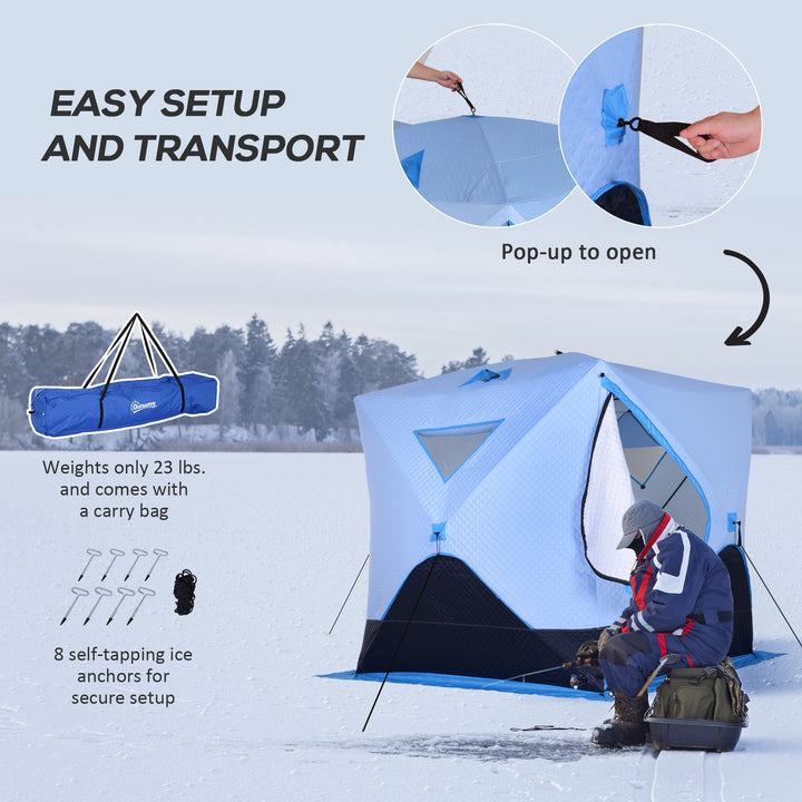 Outsunny 4-Person Pop-up Ice Fishing Tent, Insulated Ice Fishing Shelter with Ventilation Windows, Double Doors and Carry Bag, for Low-Temp -22℉