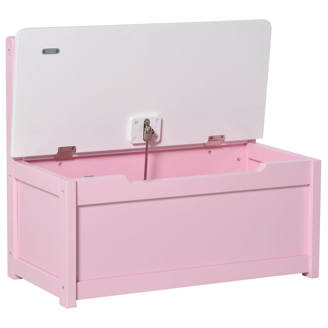 Qaba 2-in-1 Kids Toy Box Storage Organizer Chest Cabinet Chunk Cube with Safety Pneumatic Rod, Pink