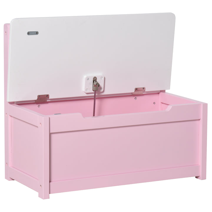 Qaba 2-in-1 Kids Toy Box Storage Organizer Chest Cabinet Chunk Cube with Safety Pneumatic Rod, Pink