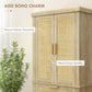 HOMCOM 72" Kitchen Storage Cabinet, Rattan Kitchen Pantry Cabinet with 4 Doors, Drawer, 5-Tier Shelf, Adjustable Shelves, Oak
