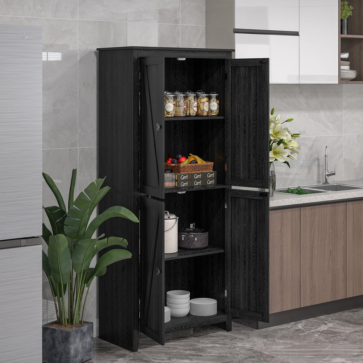 HOMCOM 72" Freestanding Storage Cabinet, Kitchen Pantry Cabinet with Doors and Shelves for Dining Room, White