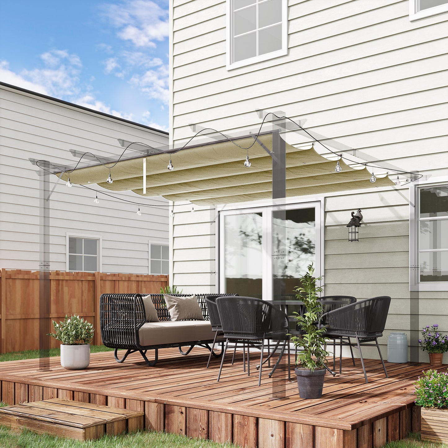Outsunny Retractable Replacement Pergola Canopy for 10' x 10' Pergola, Pergola Cover Replacement, Cream White
