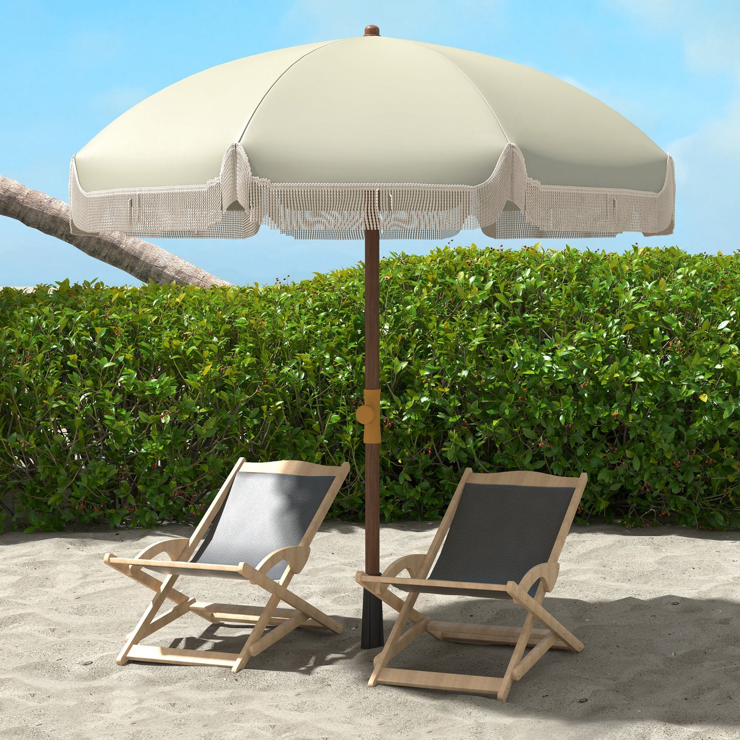 Outsunny 6.2' Beach Umbrella for Travel, Vent, Ruffles, Carry Bag, Portable Outdoor Umbrella for Garden, Light Green