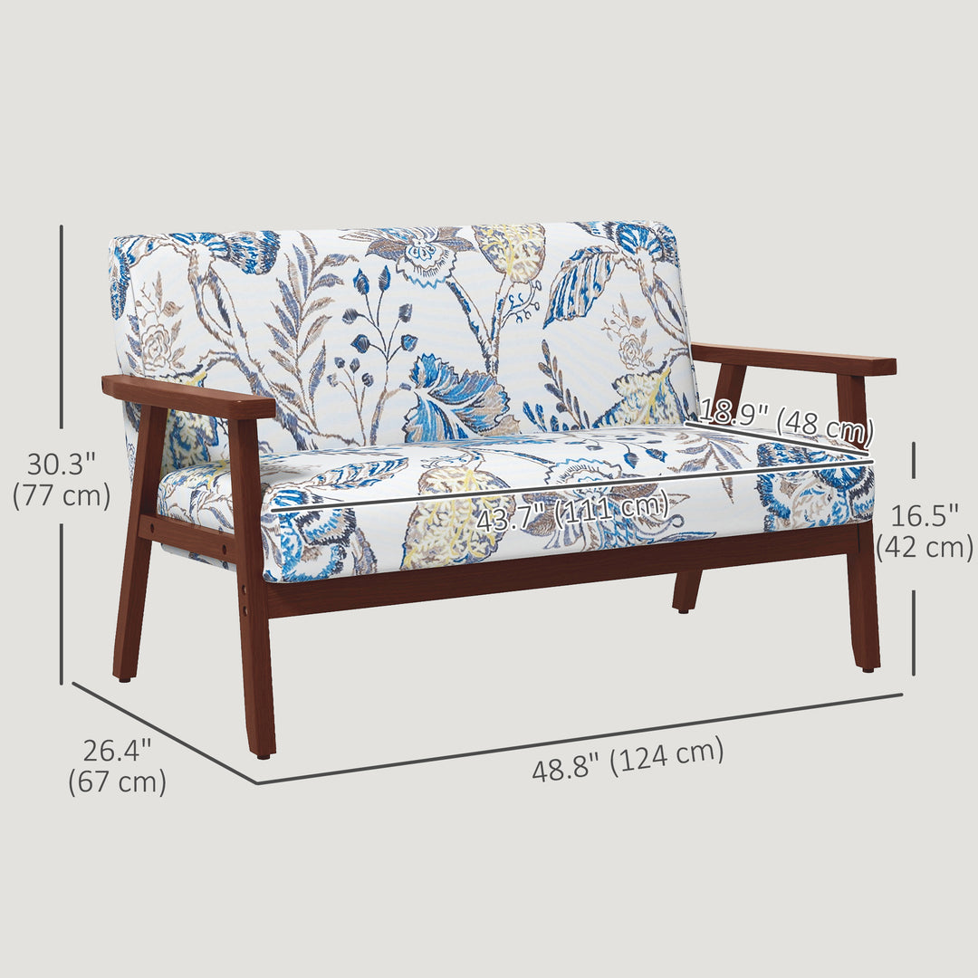 HOMCOM Compact Loveseat Sofa Couch Linen Fabric Double Seat Sofa with Rubber Wood Legs Dark Grey