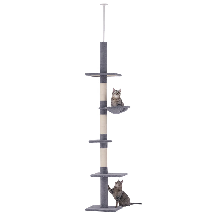 PawHut 8.5ft Cat Climbing Tree 5-Tier Kitty Activity Center with Scratching Post Brown and White