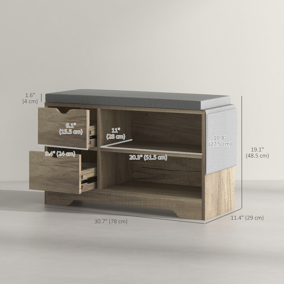 HOMCOM Upholstered Shoe Storage Bench w/ Seat, Entrance Bench w/ Drawer Open Shelves and Pocket for Hallway, White