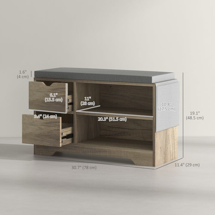HOMCOM Upholstered Shoe Storage Bench w/ Seat, Entrance Bench w/ Drawer Open Shelves and Pocket for Hallway, White