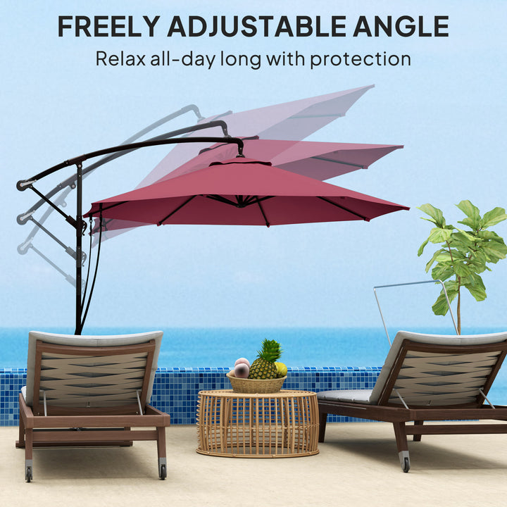 Outsunny 9.5' Cantilever Umbrella with Wind Protection Strap and Cover, Hanging Umbrella with Crank and Cross Base, UPF 50+, Grey