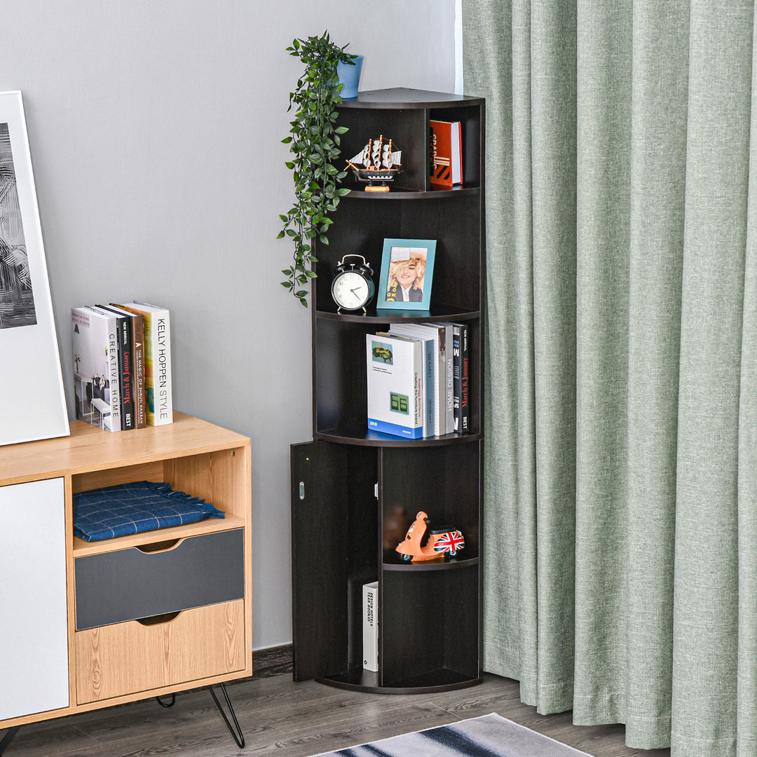 HOMCOM 5-Tier Corner Bookcase, Storage Bookshelf, Freestanding Display Shelves with Open Compartments and Cabinet for Home Office, Living Room, Study, White