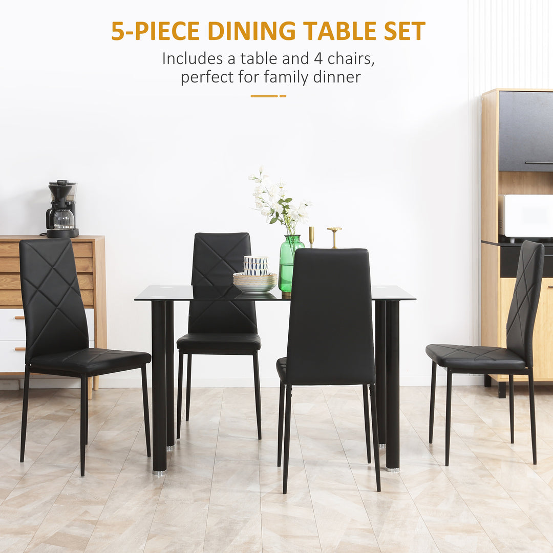 HOMCOM Modern Dining Table Set for 4, Space-Saving 5 Pieces Kitchen Table Set with Rectangle Table and Steel Frame, White
