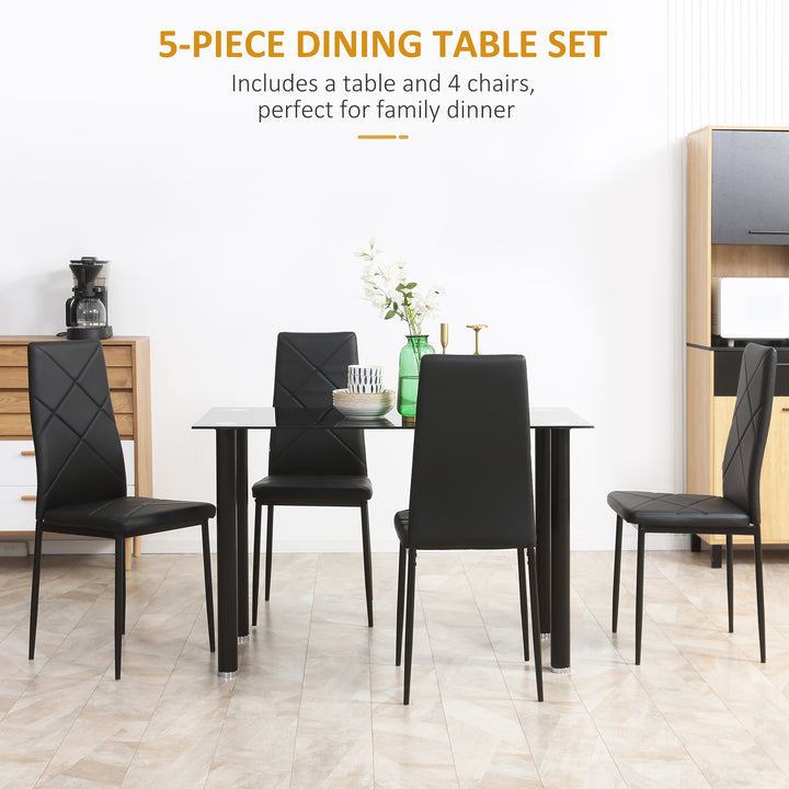 HOMCOM Modern Dining Table Set for 4, Space-Saving 5 Pieces Kitchen Table Set with Rectangle Table and Steel Frame, White