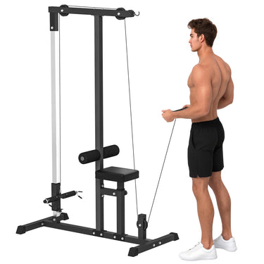 Soozier LAT Pull Down Machine Cable Machine, High and Low Pulley Station with Adjustable Seat, for Home Gym