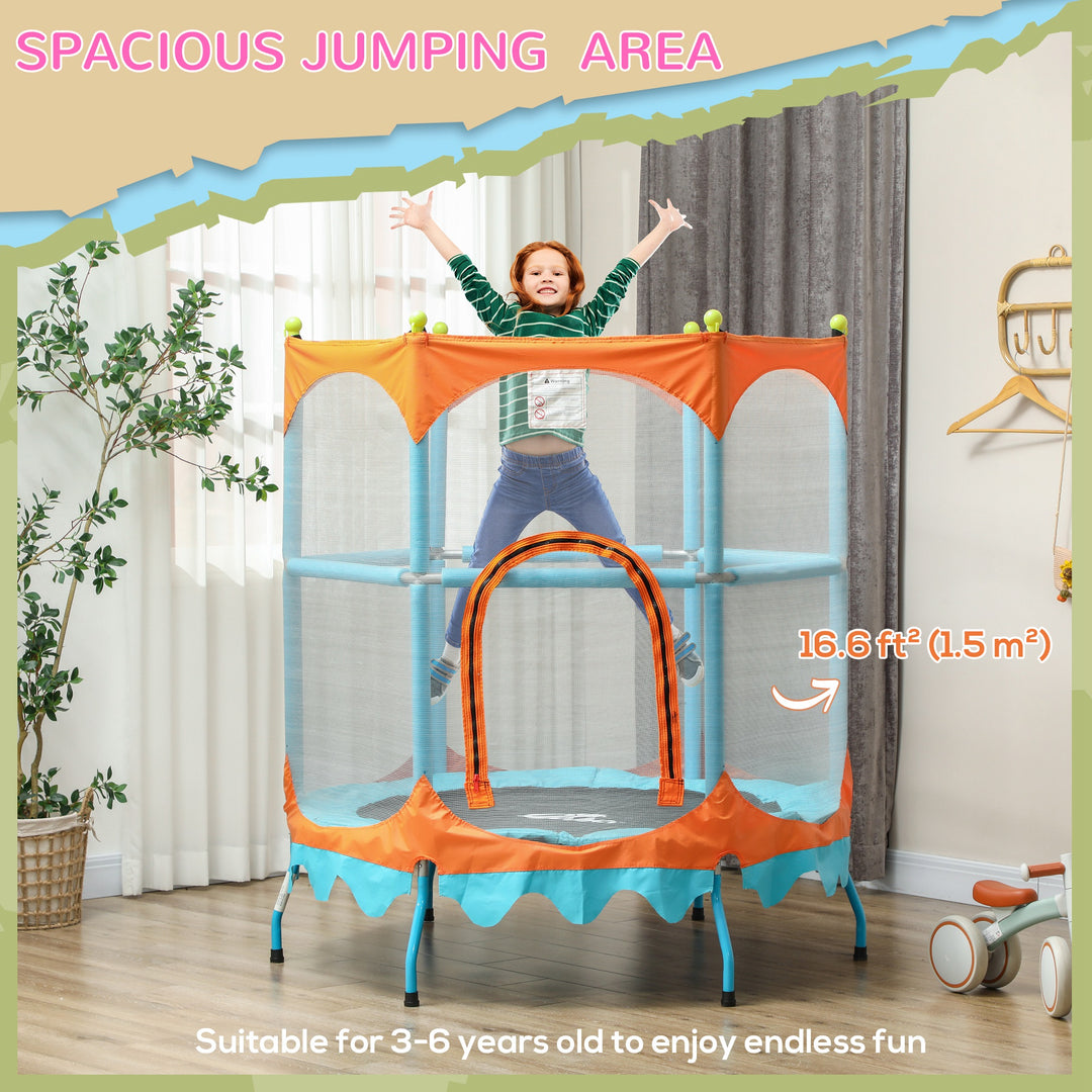 Qaba Trampoline for Kids, 4.6FT Mini Toddler Trampoline Indoor Outdoor with Handlebar, Safety Enclosure Net, Blue