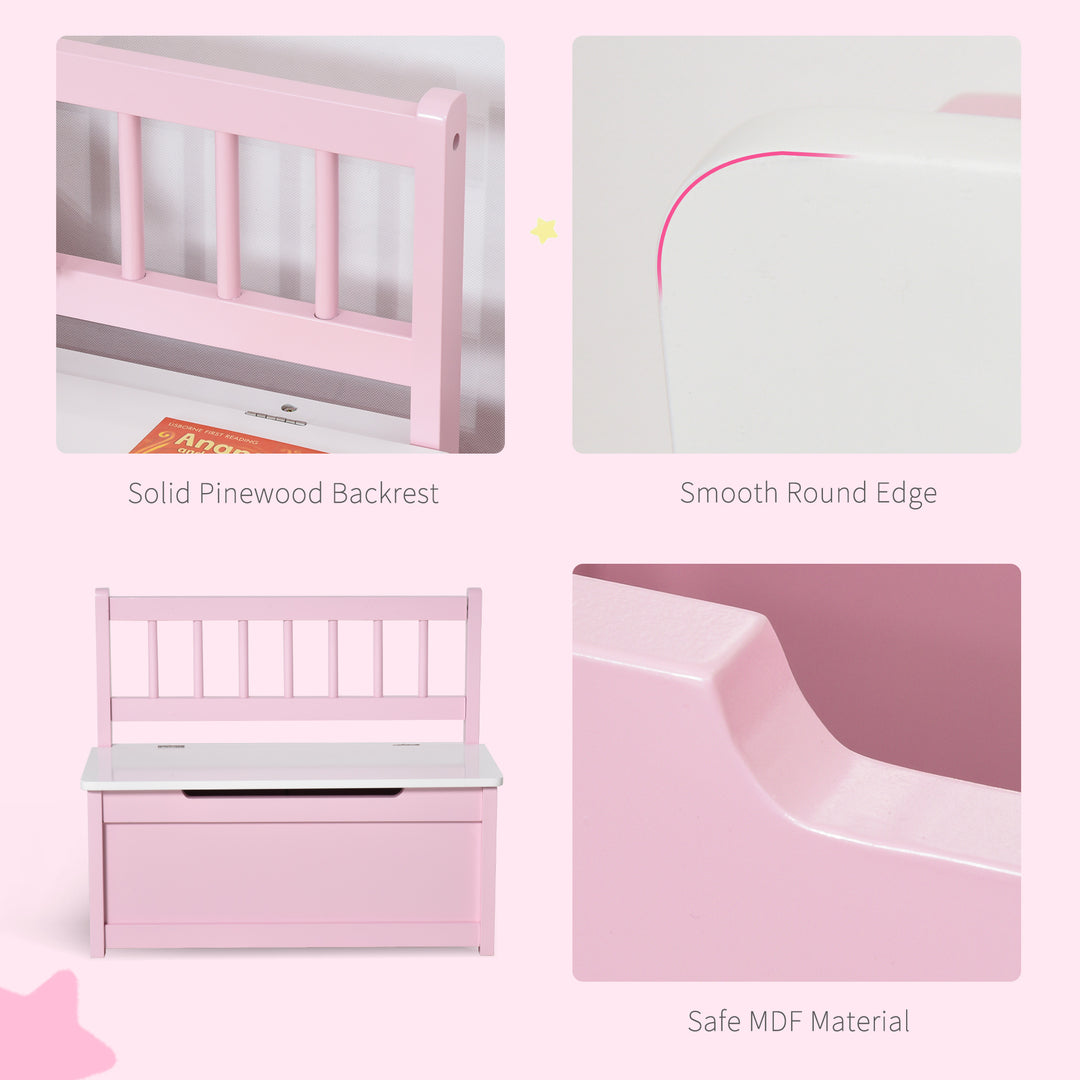 Qaba 2-in-1 Kids Toy Box Storage Organizer Chest Cabinet Chunk Cube with Safety Pneumatic Rod, Pink