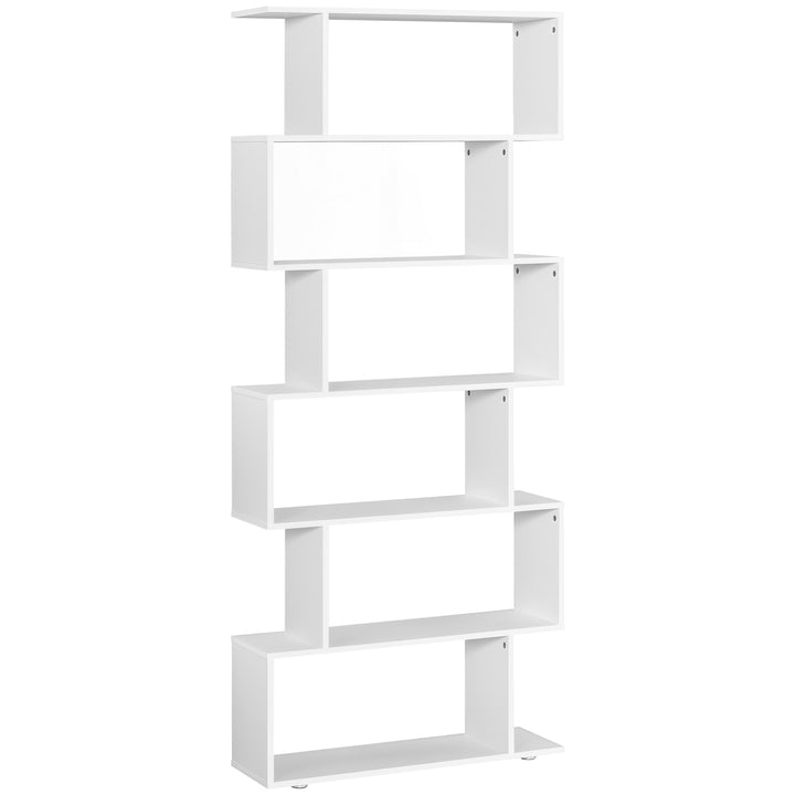 HOMCOM Wooden S Shape Bookcase 6 Shelves Storage Display Home Office Furniture