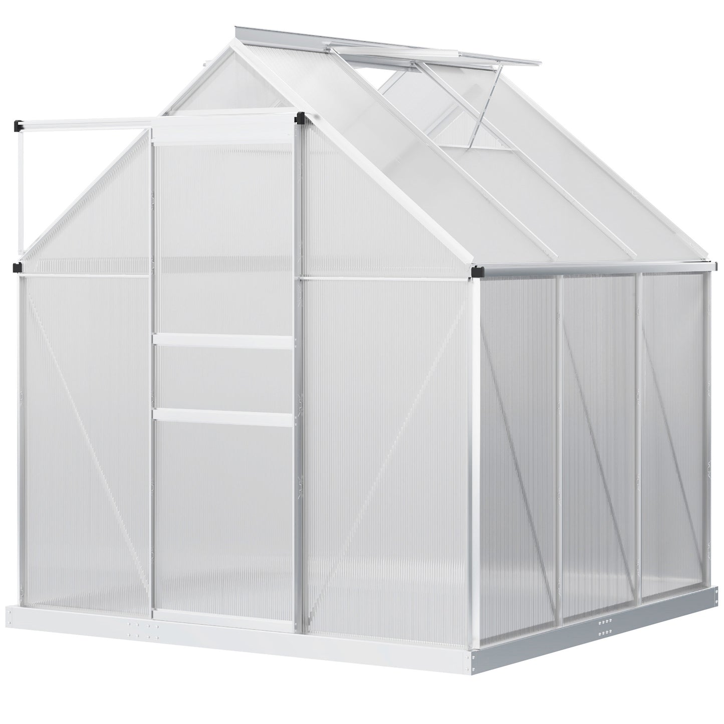 Outsunny 6' x 12' x 6.5' Walk-in Greenhouse, Polycarbonate Greenhouse with Adjustable Roof Vent, Base, Sliding Door, Clear