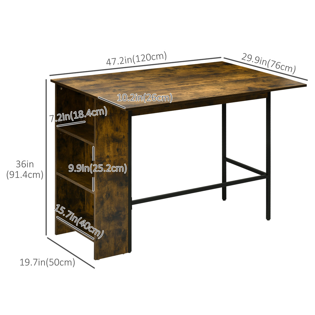 HOMCOM Counter Height Table with Drop Leaf, Extendable Bar Table with Adjustable Storage Shelf, Rustic Brown