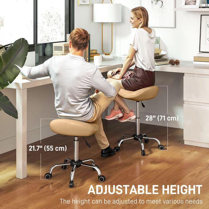 HOMCOM Saddle Stool, Height Adjustable Rolling Salon Chair with PU Leather for Massage, Spa, Clinic, Beauty and Tattoo, White
