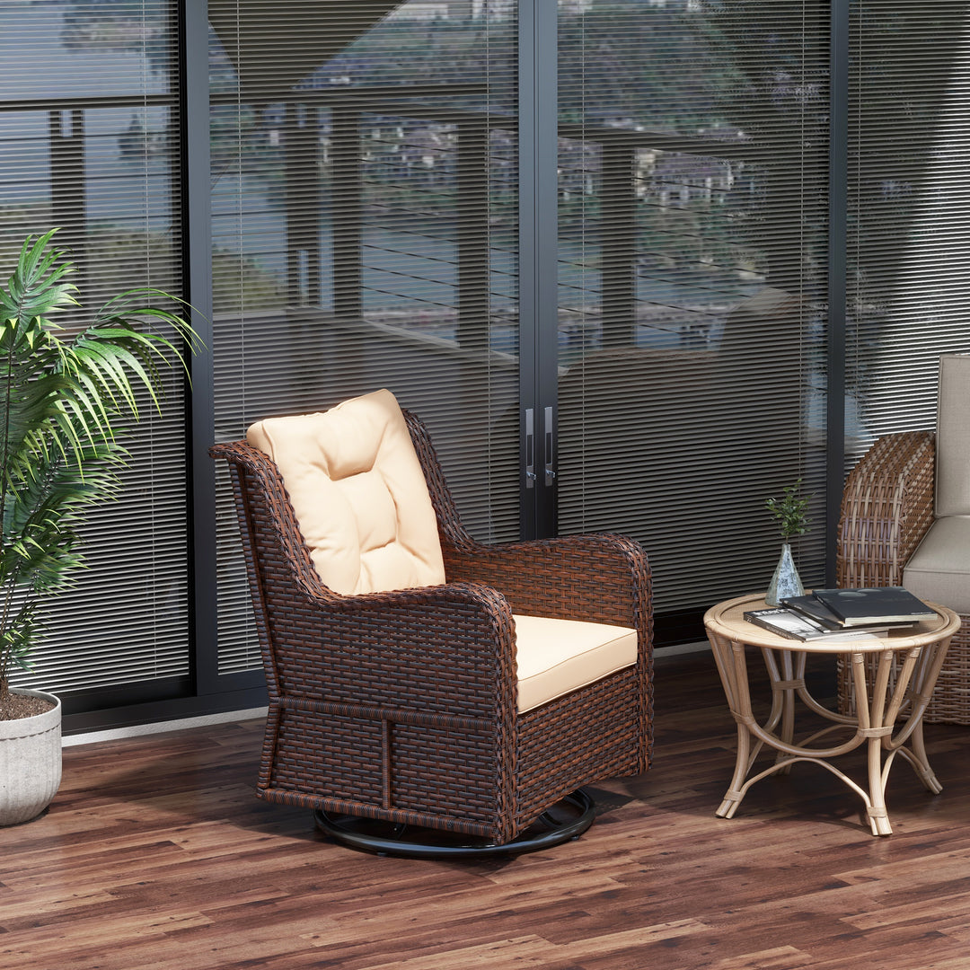 Outsunny PE Rattan 360° Swivel Patio Chair with Cushion, Brown