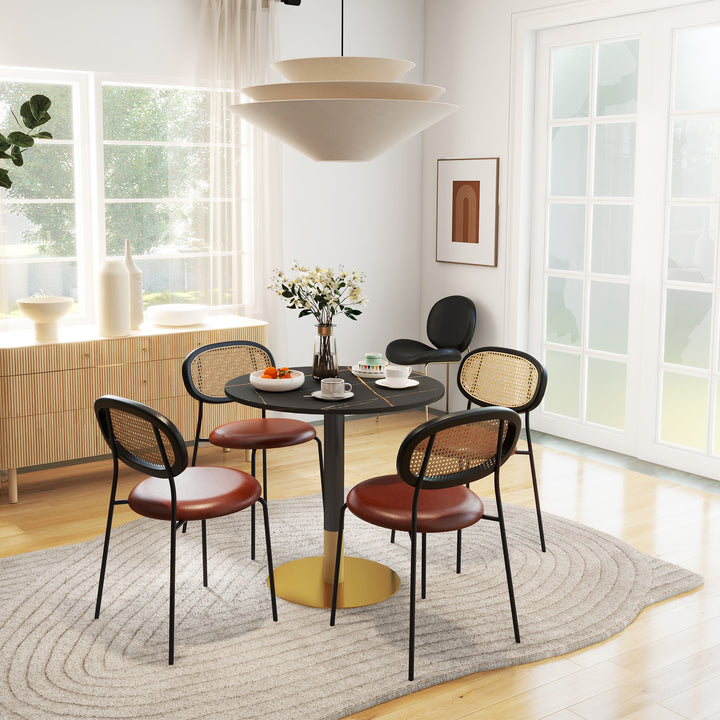 HOMCOM Round Dining Table, Modern Dining Room Table with Faux Marble Top, Steel Base, Space Saving Small Kitchen Table, Black