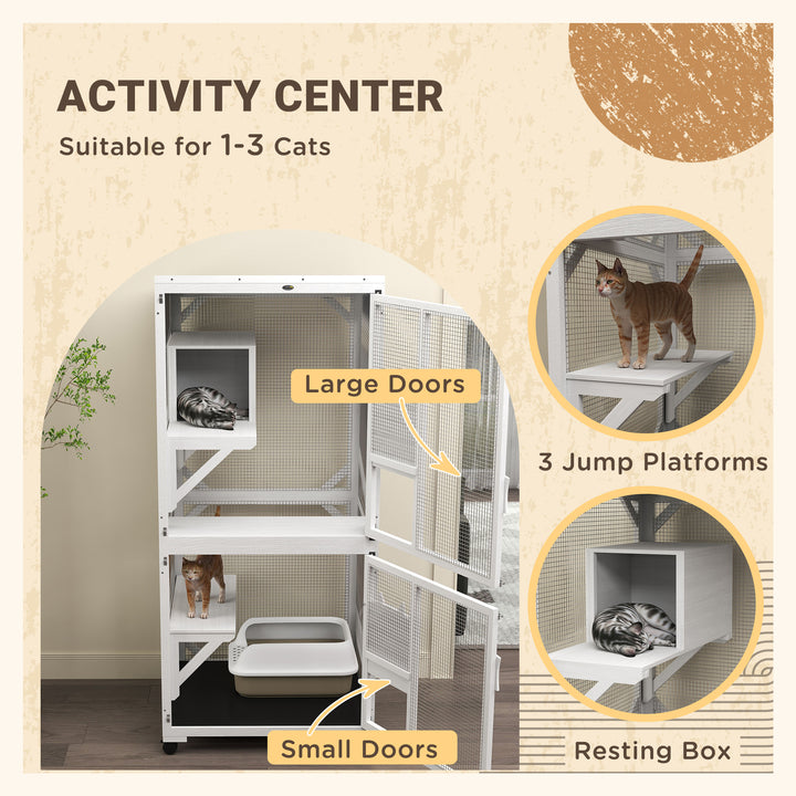 PawHut Catio Outdoor, Elevated Design, with Wheels, Resting Box, Water-Resistant, Multi Platforms, Orange
