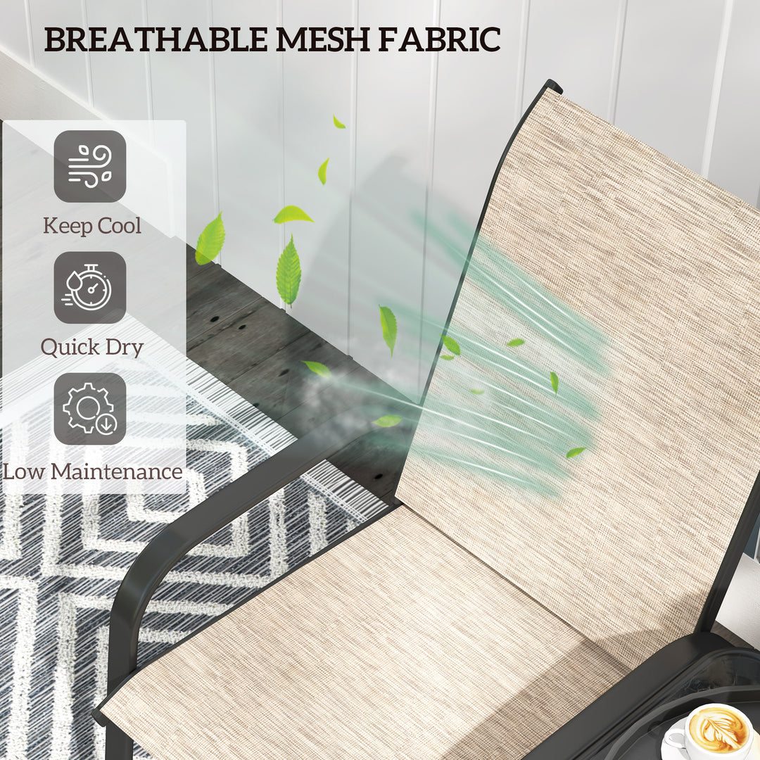 Outsunny Outdoor Loveseat with Glass Table, Garden Patio Bench with Breathable Mesh Seat, High Back, Armrests, Brown