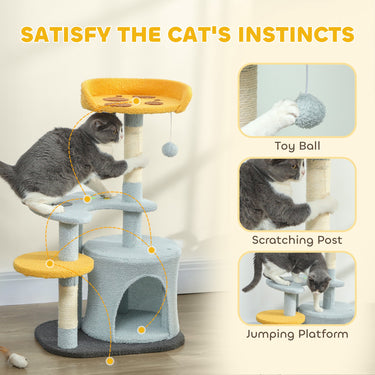 PawHut Cat Tree for Indoor Cats, 31.5 inch Cat Tower with Plush Perch, Platform, Condo, Scratching Post and Toy Ball, Blue